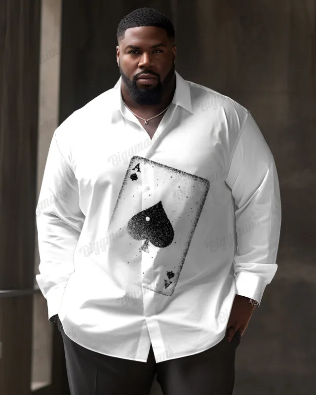 Hourglass Poker Pattern Long Sleeve Lapel Shirt Men's Plus Size sold by Biggmans