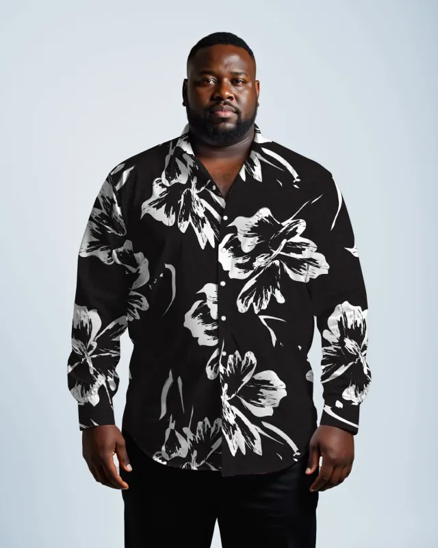 Fashion Large Flower Lapel Long Sleeve Shirt Men's Plus Size sold by Biggmans