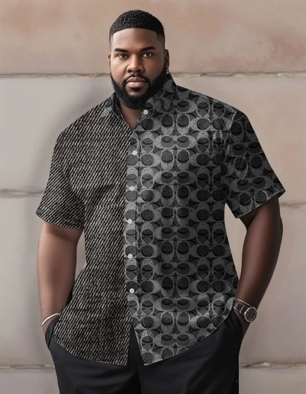 Men's Plus Size Letter Texture Patchwork Print Short Sleeve Shirt sold by Biggmans
