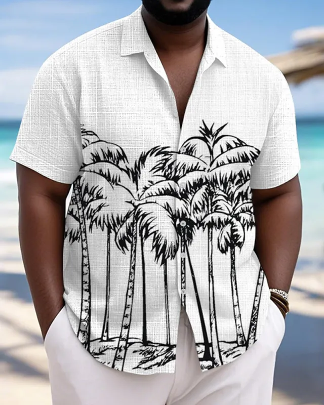 Men's Plus Size Hawaiian Black And White Coconut Printed Short Sleeve Slub Shirt sold by Biggmans