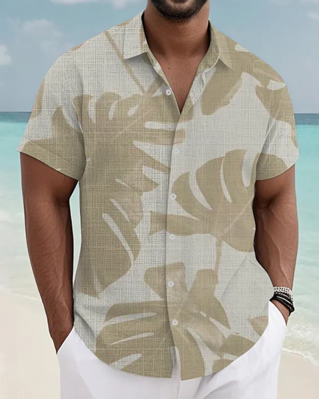 Men's Plus Size Hawaiian Apricot Leaf Print Short Sleeve Slub Shirt sold by Biggmans