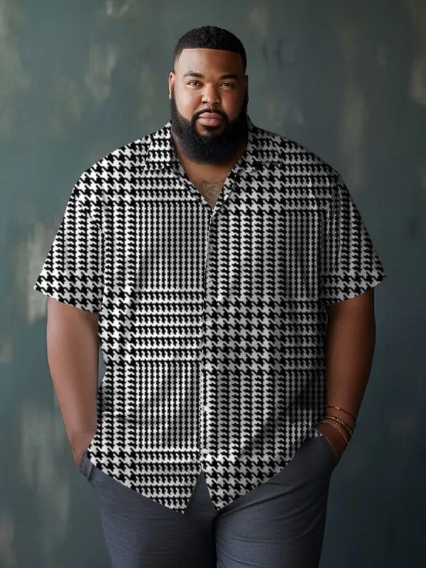 Men's Plus Size Casual Houndstooth Short Sleeve Shirt sold by Biggmans