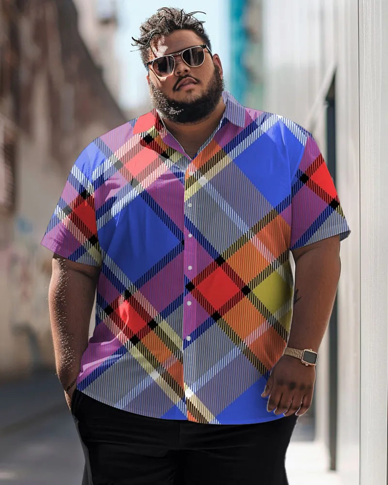 Business Gentleman Colorful Diamond Pattern Large Size Men's Short Sleeve Shirt sold by Biggmans