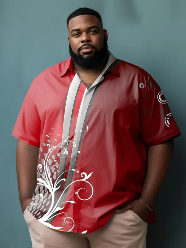 Men's Large Size Casual Pattern Aurora 3D Abstract Print Short Sleeve Lapel Shirt sold by Biggmans