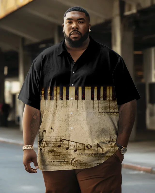 Vintage Music Keys Pattern Large Size Men's Short Sleeve Shirt sold by Biggmans