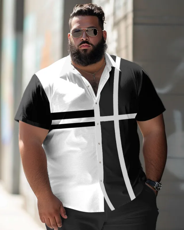 Business Patchwork Striped Pattern Large Size Men's Short Sleeve Shirt sold by Biggmans