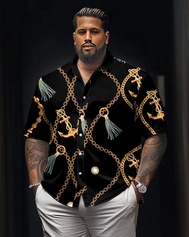 Vintage Anchor Chain Pattern Men's Large Size Short Sleeve Shirt sold by Biggmans