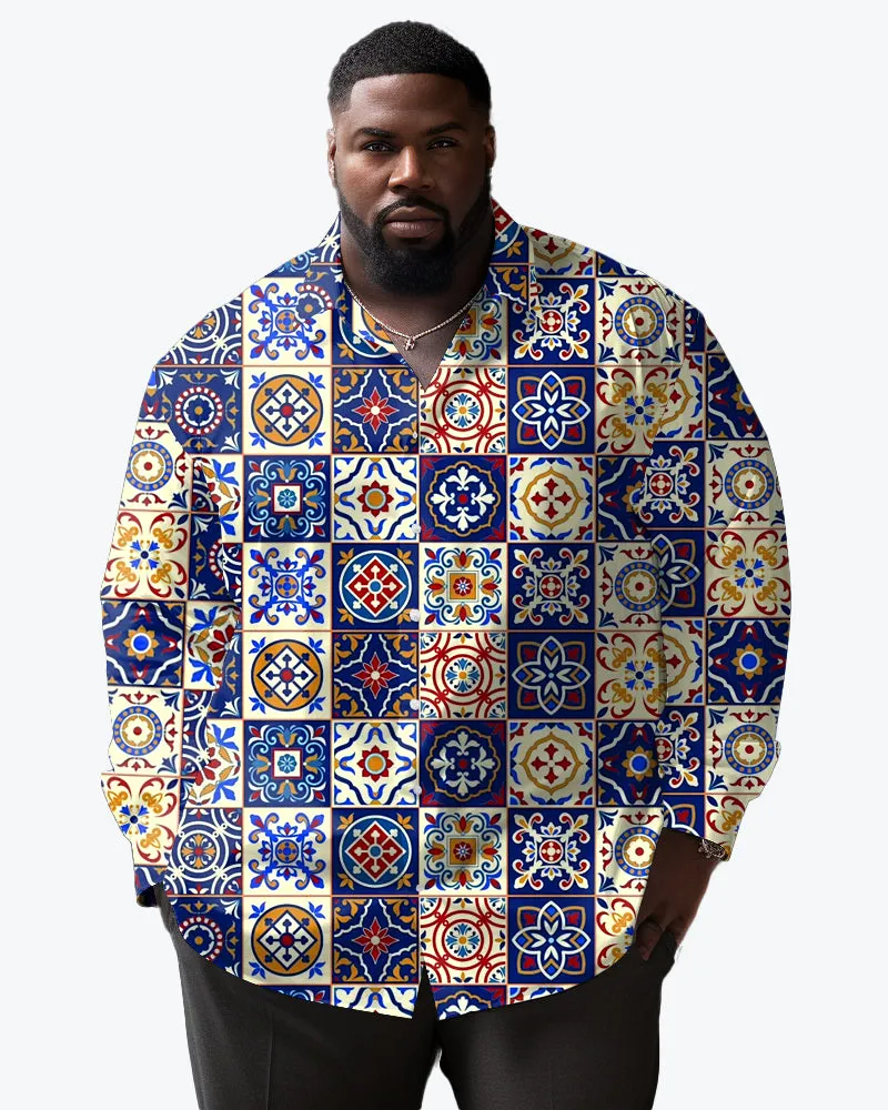 Vintage Floral Pattern Big Man Long Sleeve Lapel Shirt sold by Biggmans