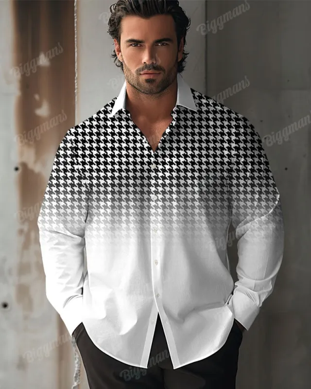 Men's Plus Size Gradient Houndstooth Button Down Long Sleeve Shirt sold by Biggmans