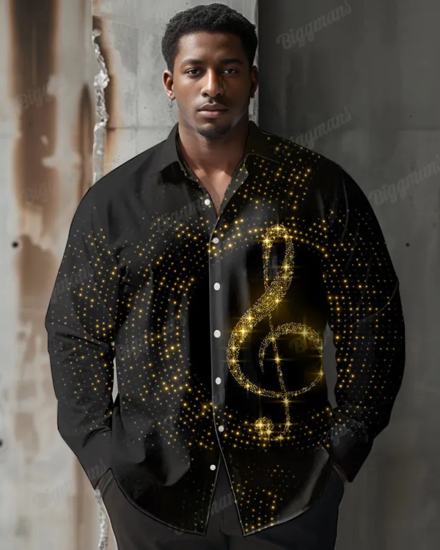 Men's Daily Casual Polka Dot Shiny Music Symbol Print Lapel Plus Size Long Sleeve Shirt sold by Biggmans