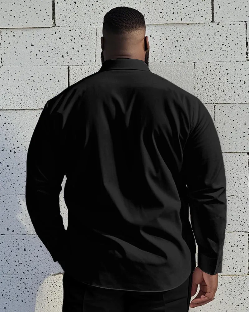 Men's Plus Size Business Black Patchwork Wave Art Texture Print Long Sleeve Shirt sold by Biggmans product image thumbnail 2