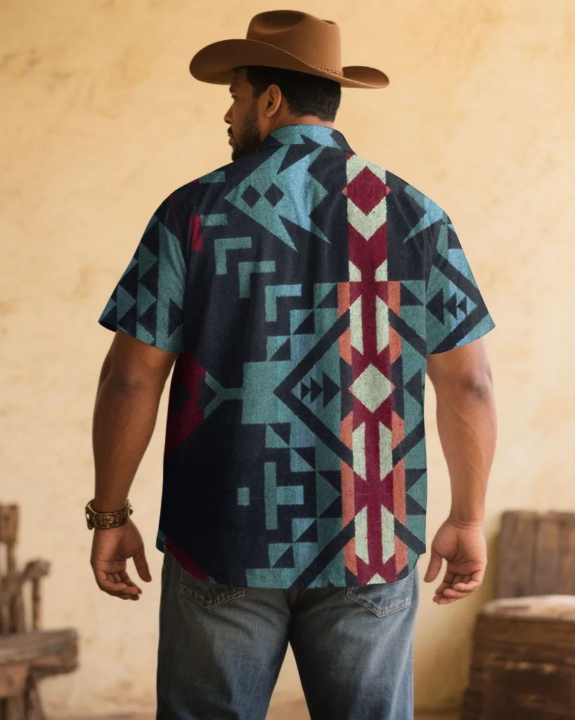 Men's Plus Size Retro Western Denim Classic Color Print Short Sleeve Shirt sold by Biggmans product image thumbnail 2