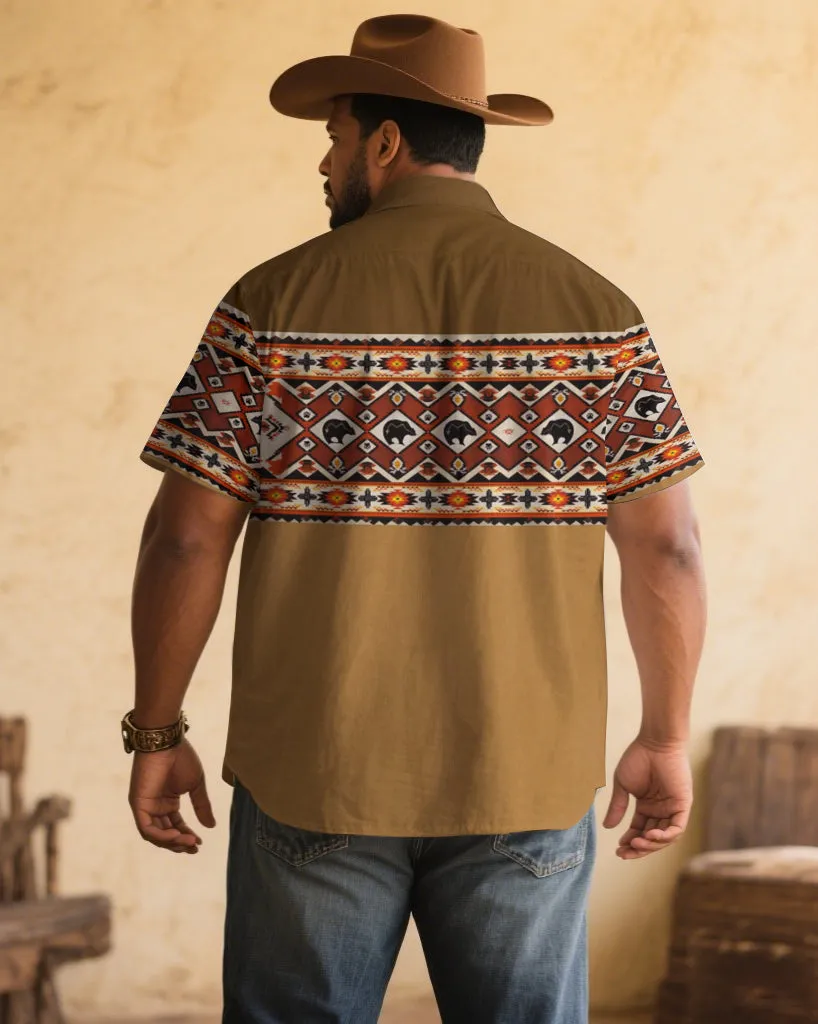 Men's Plus Size Khaki Western Denim Cotton Blend Short Sleeve Shirt sold by Biggmans product image thumbnail 2