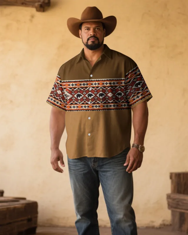 Men's Plus Size Khaki Western Denim Cotton Blend Short Sleeve Shirt sold by Biggmans
