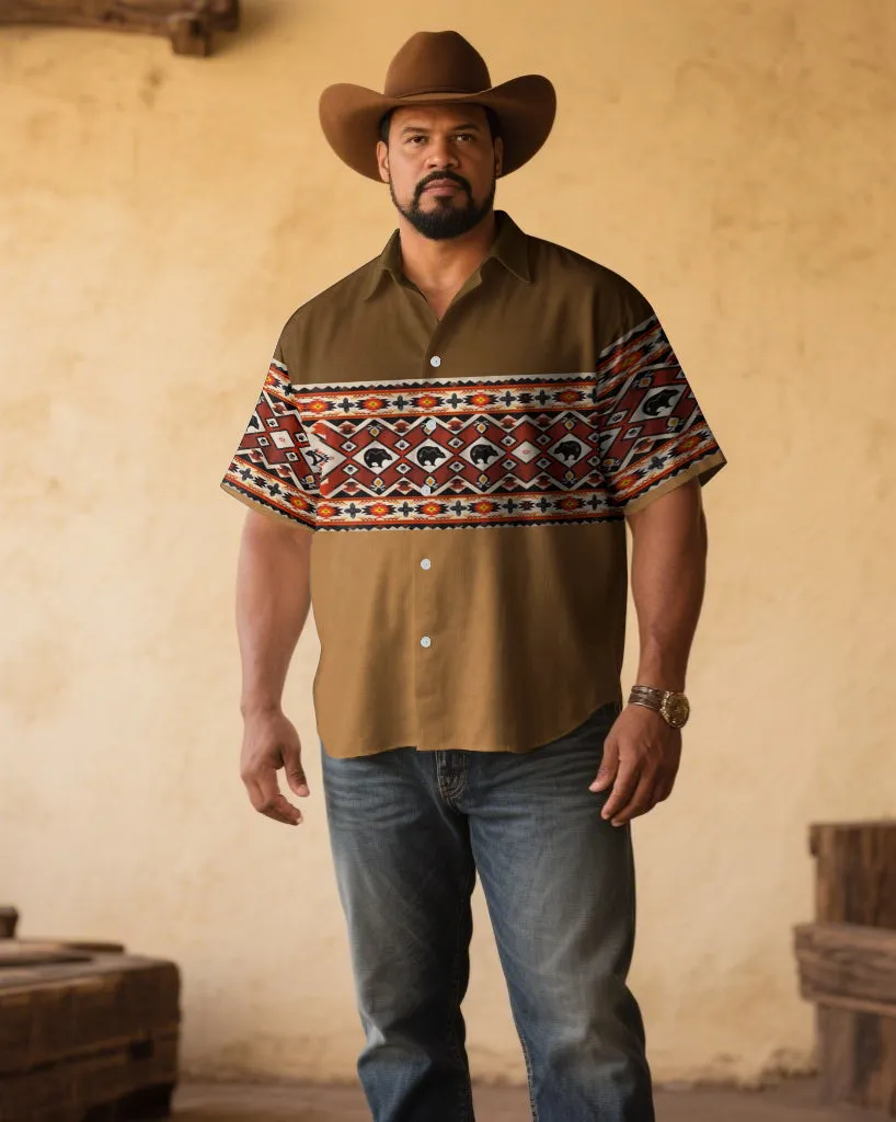 Men's Plus Size Khaki Western Denim Cotton Blend Short Sleeve Shirt sold by Biggmans