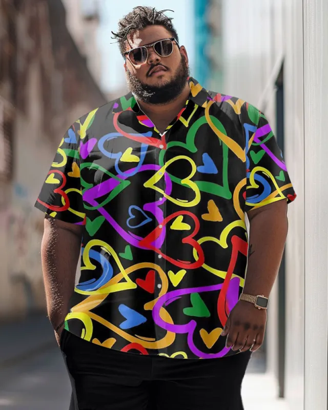 Simple Colorful Love Pattern Large Size Men's Short Sleeve Shirt sold by Biggmans
