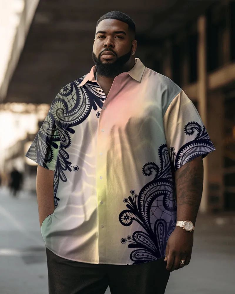 Men's Short Sleeve Shirt With Gradient Floral Texture Pattern sold by Biggmans