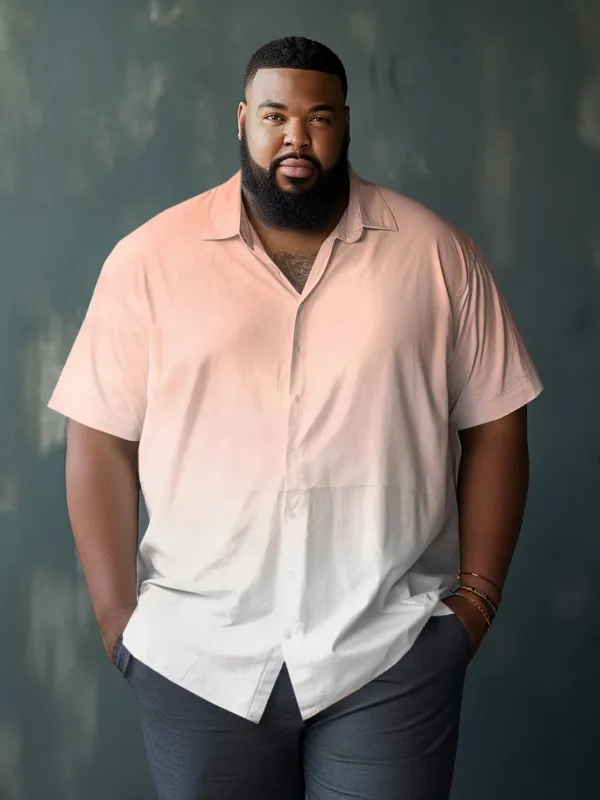 Men's Casual Style Plus Size Simple Short Sleeve Gradient Lapel Shirt sold by Biggmans