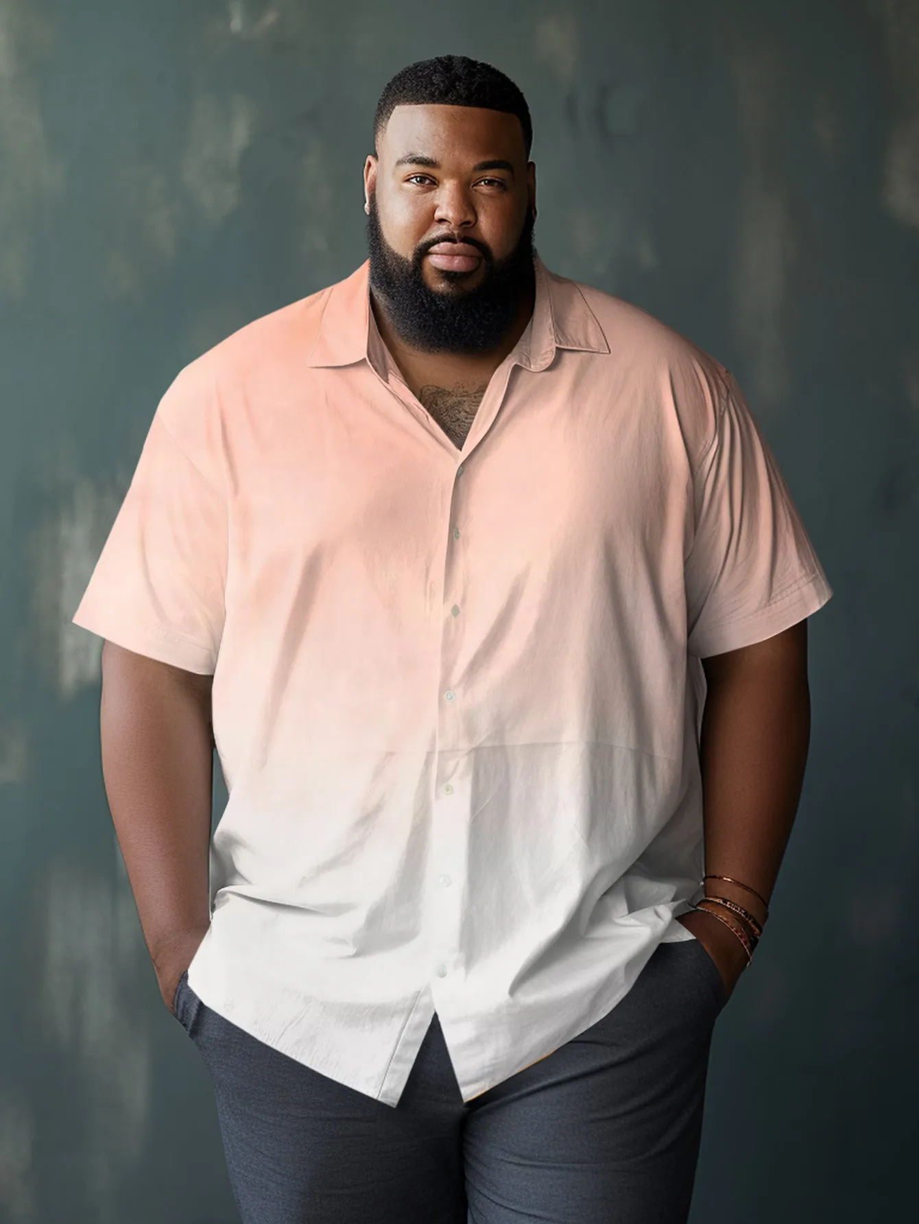 Men's Casual Style Plus Size Simple Short Sleeve Gradient Lapel Shirt sold by Biggmans