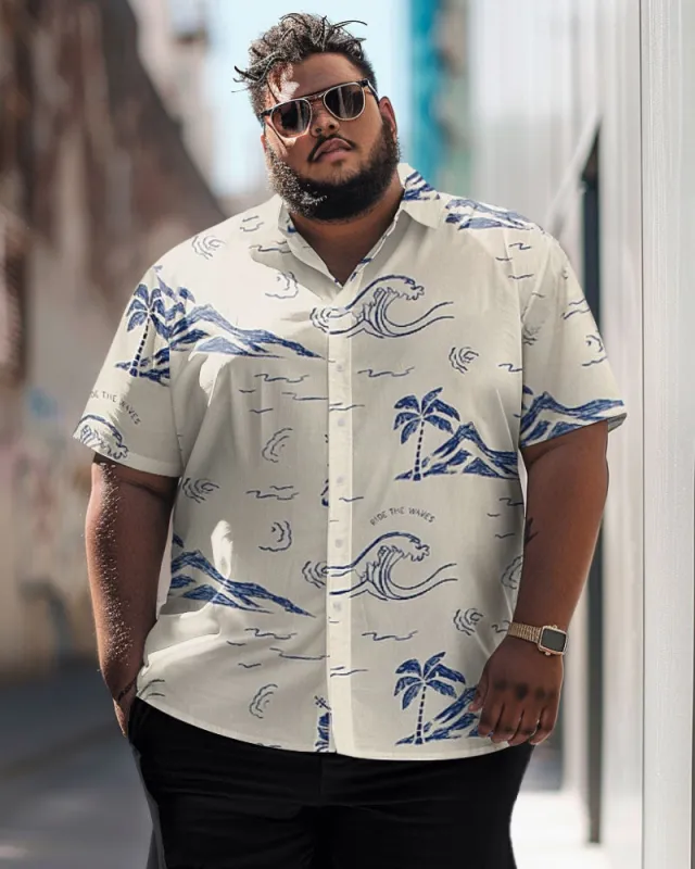 Men's Plus Size Casual Coconut Mountain Print Button-Up Short Sleeve Shirt sold by Biggmans