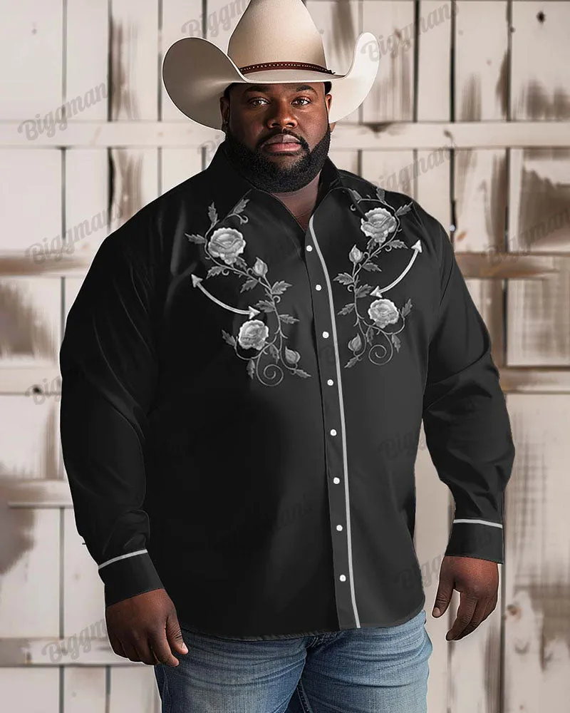 Men's Plus Size Casual Cowboy Western Long Sleeve Shirt sold by Biggmans