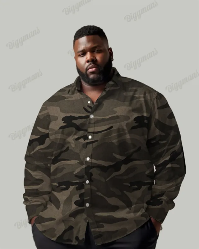 Camouflage Print Long Sleeve Lapel Shirt Men's Plus Size sold by Biggmans