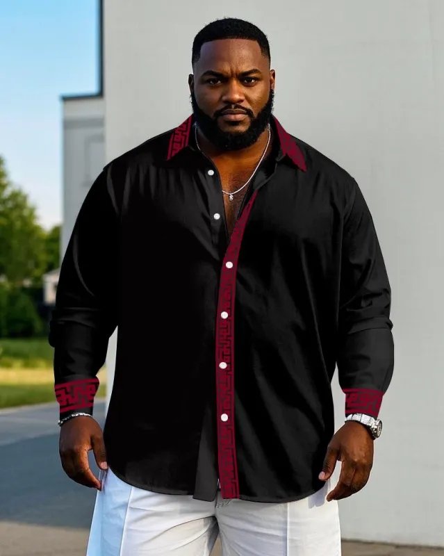 Men's Plus Size Geometric Patchwork Cuff Collar Long Sleeve Shirt sold by Biggmans