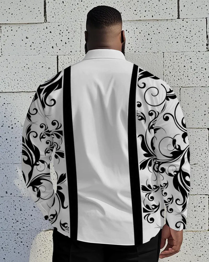 Men's Plus Size Business Black And White Retro Pattern Printed Long Sleeve Shirt sold by Biggmans product image thumbnail 2