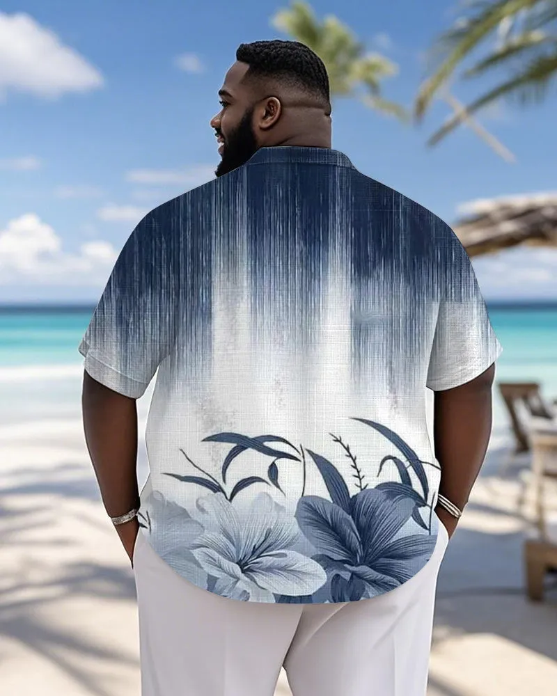 Men's Plus Size Hawaiian Gradient Floral Print Short Sleeve Slub Shirt sold by Biggmans product image thumbnail 2