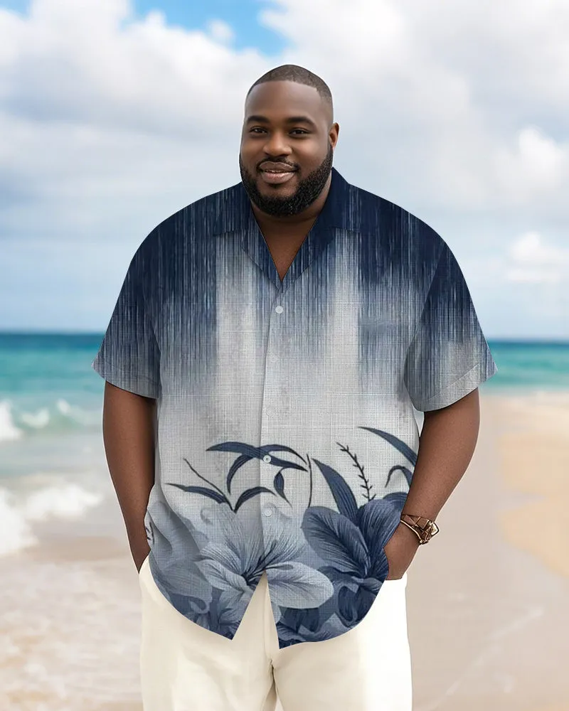 Men's Plus Size Hawaiian Gradient Floral Print Short Sleeve Slub Shirt sold by Biggmans product image thumbnail 3