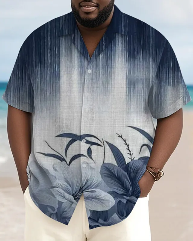 Men's Plus Size Hawaiian Gradient Floral Print Short Sleeve Slub Shirt sold by Biggmans