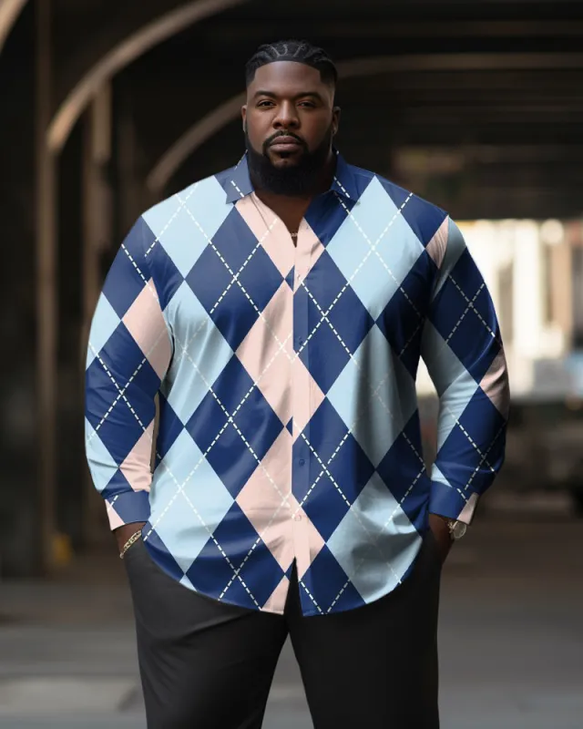 Big Guys Casual Diamond Check Button Down Long Sleeve Shirt sold by Biggmans