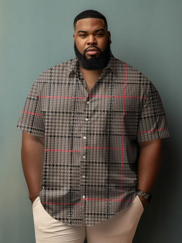 Men's Plus Size Ethnic Style Fine Check Short Sleeve Shirt sold by Biggmans