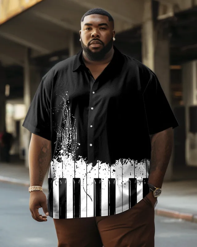 Vintage Music Keys Pattern Large Size Men's Short Sleeve Shirt sold by Biggmans