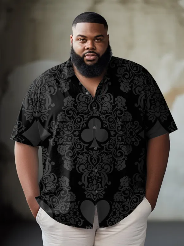 Men's Plus Size Black Retro Poker Print Short Sleeve Shirt sold by Biggmans