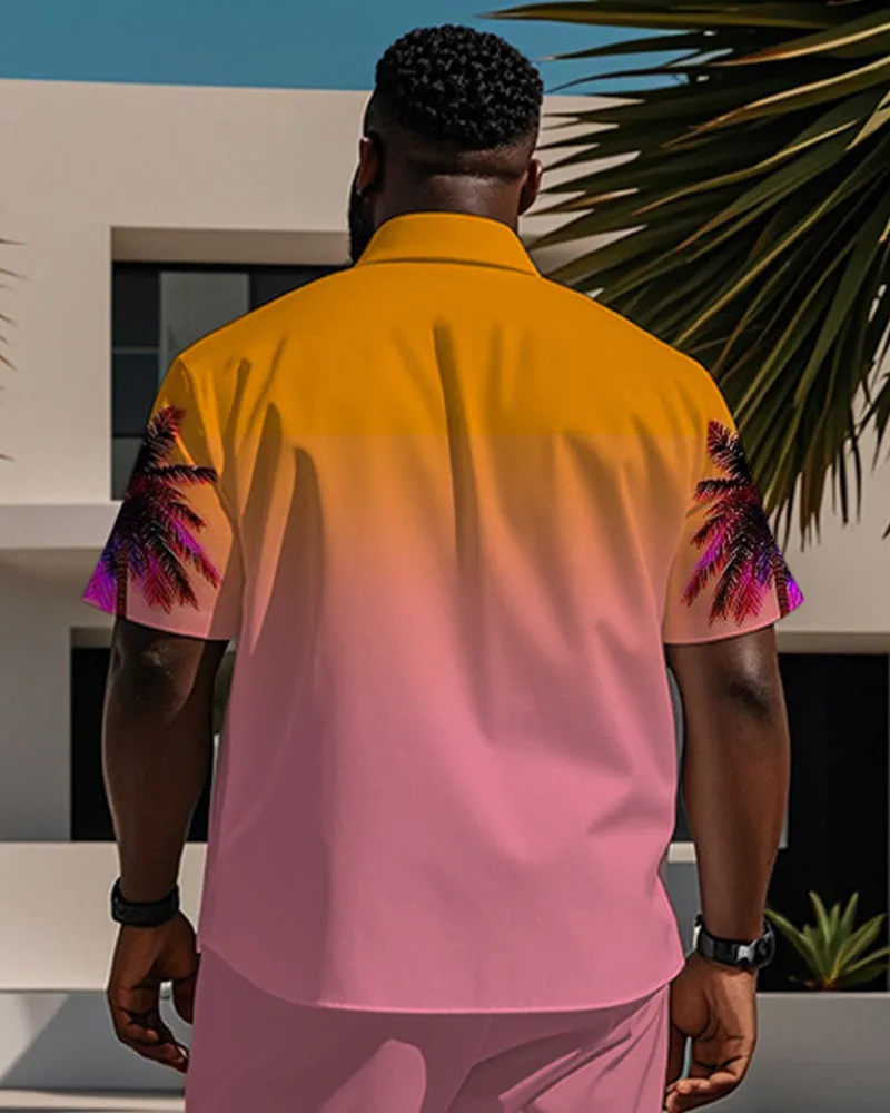 Men's Plus Size Hawaiian Gradient Sun Salt Sand Monogram Print Short Sleeve Shirt sold by Biggmans product image thumbnail 2
