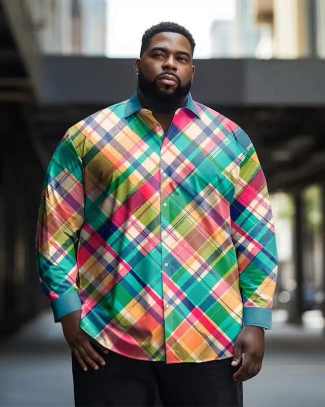 Men's Big & Tall Colorful Plaid Lapel Long Sleeve Shirt sold by Biggmans