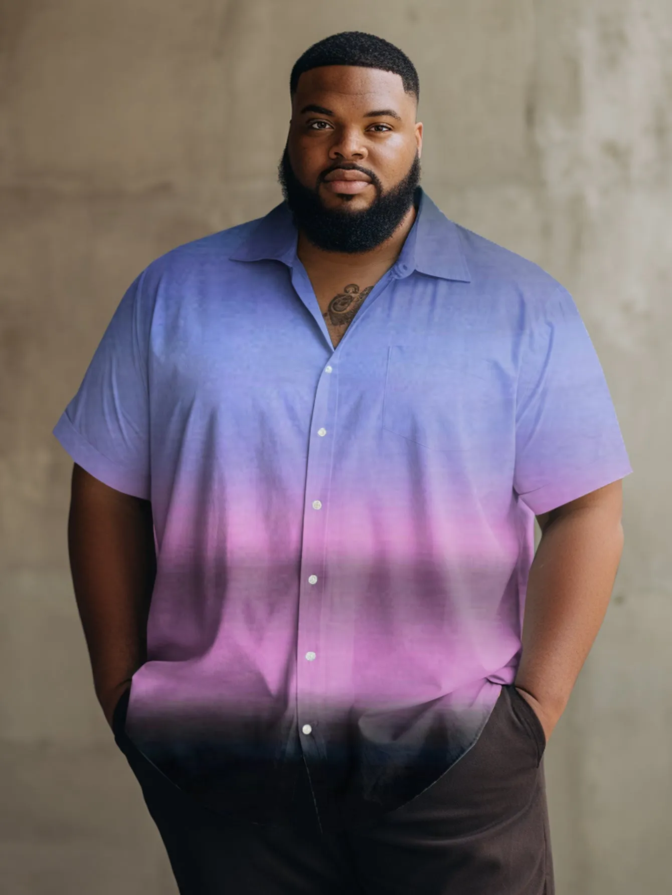 Men's Plus Size Gradient Casual Simple Style Short Sleeve Shirt sold by Biggmans