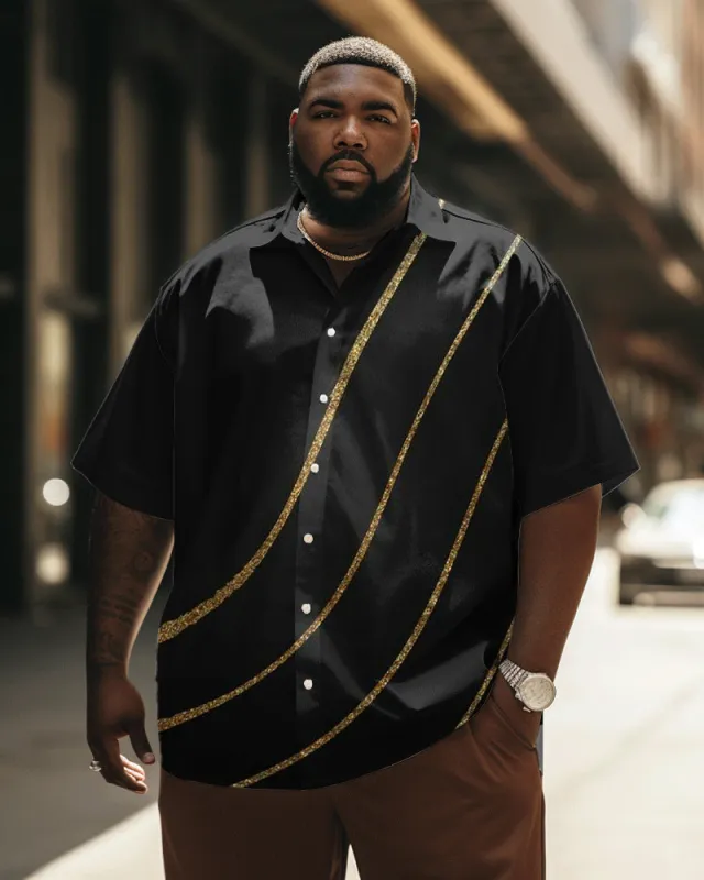 Simple Irregular Gold Line Pattern Large Size Men's Short Sleeve Shirt sold by Biggmans