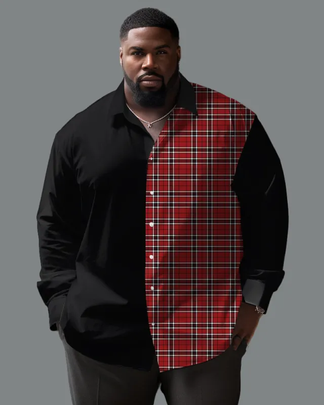 Classic Plaid Splicing Lapel Long Sleeve Shirt Big Guys sold by Biggmans