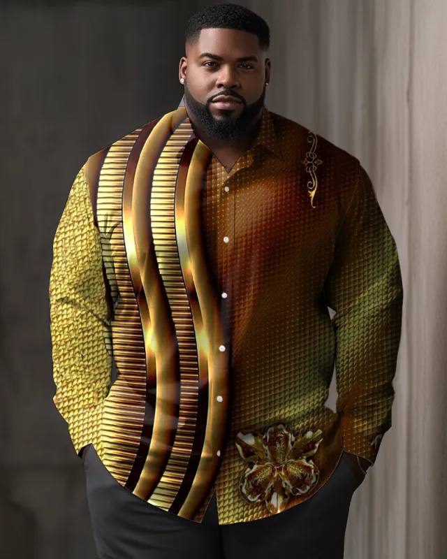 Men's Big & Tall Casual Gentleman's Floral Vine Texture Long-sleeved Lapel Shirt sold by Biggmans