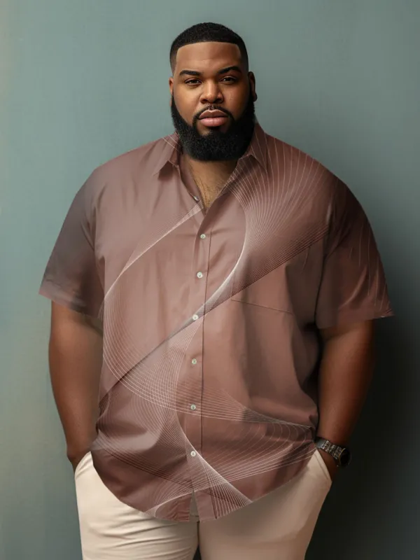 Men's Casual Plus Size Abstract Aurora 3D Print Short Sleeve Lapel Shirt sold by Biggmans