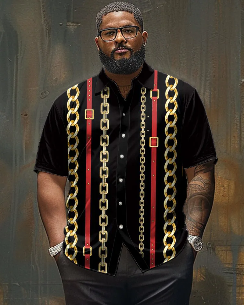 Vintage Belt Chain Pattern Men's Short Sleeve Shirt sold by Biggmans