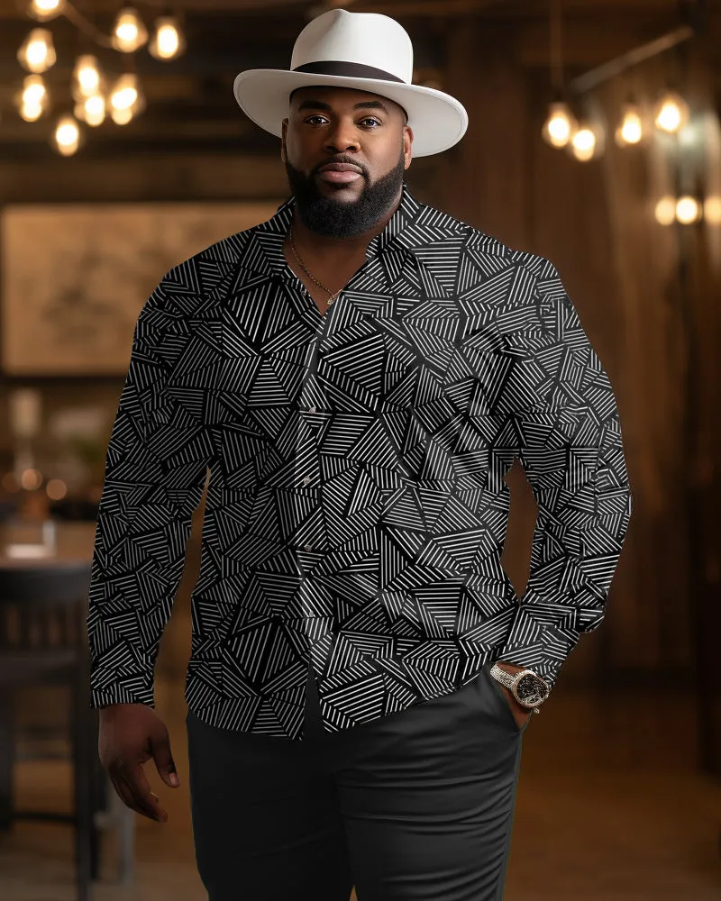 Men's Big & Tall Casual Triangle Textured Stripe Lapel Long Sleeve Shirt sold by Biggmans
