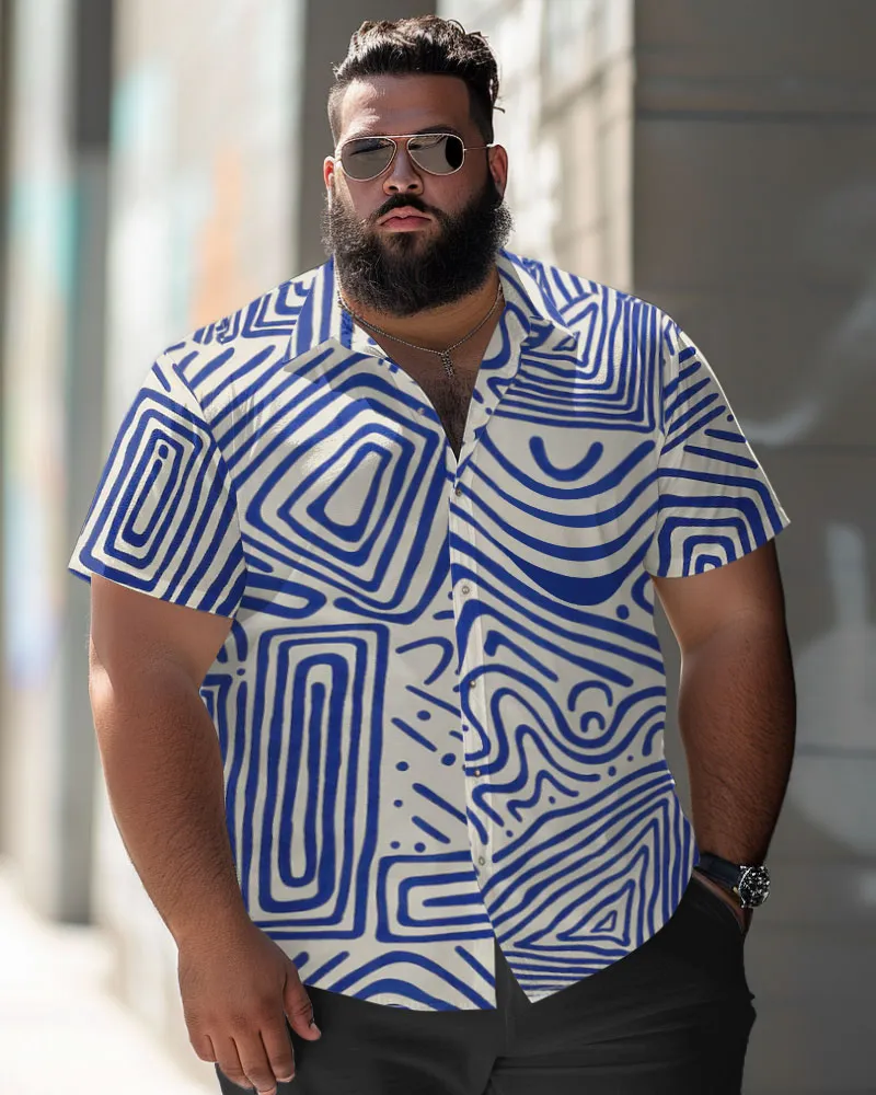 Men's Plus Size Casual Irregular Print Button-Up Short Sleeve Shirt sold by Biggmans