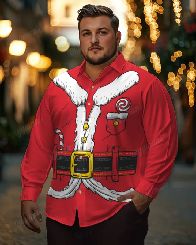 Men's Big & Tall Christmas Santa Claus Cosplay Lapel Long Sleeve Shirt sold by Biggmans