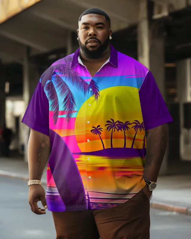 Bright Coconut Tree Print Men's Big & Tall Hawaiian Shirt sold by Biggmans