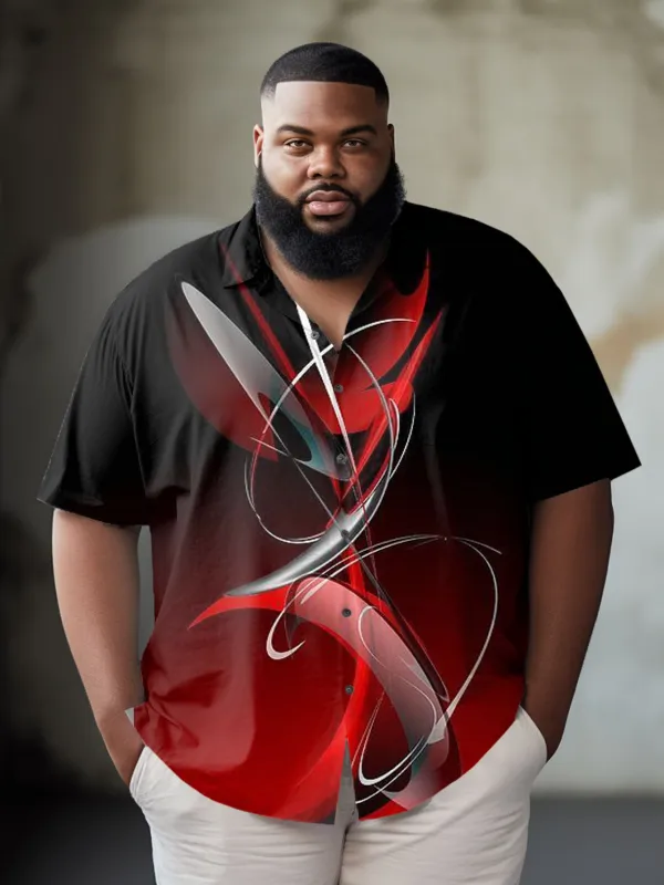 Men's Casual Plus Size Abstract Aurora 3D Print Short Sleeve Lapel Shirt sold by Biggmans