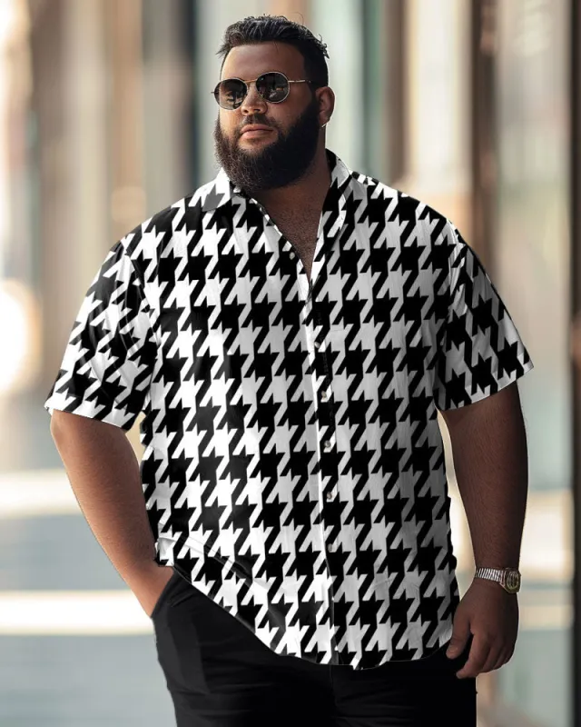 Business Gentleman Classic Houndstooth Pattern Large Size Men's Short Sleeve Shirt sold by Biggmans