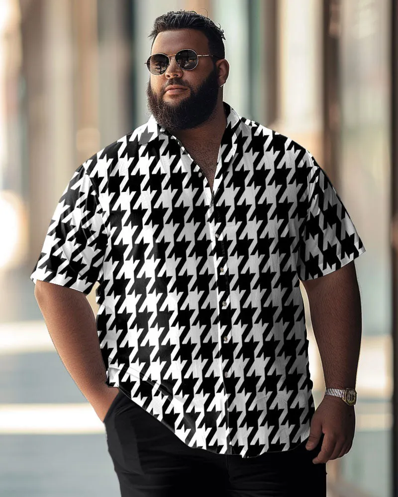 Business Gentleman Classic Houndstooth Pattern Large Size Men's Short Sleeve Shirt sold by Biggmans